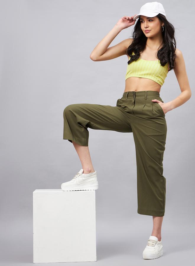 WineRed Women Olive Green Wide Leg Trousers - Image 3